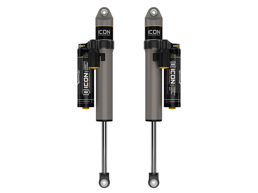ICON 2021-2024 Ford F-150, 0-1" Lift, Rear, V.S. 2.5 Aluminum Series Shock Absorbers, Piggyback Reservoir w/ CDEV, Pair 97720ep