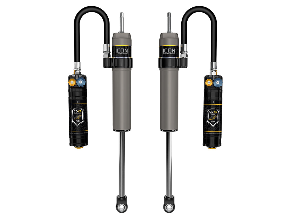 ICON 2024-2025 Toyota Tacoma, 0-1" Lift, Rear, V.S. 2.5 Aluminum Series Shock Absorbers, Remote Reservoir w/ CDXS, Pair 57808xp