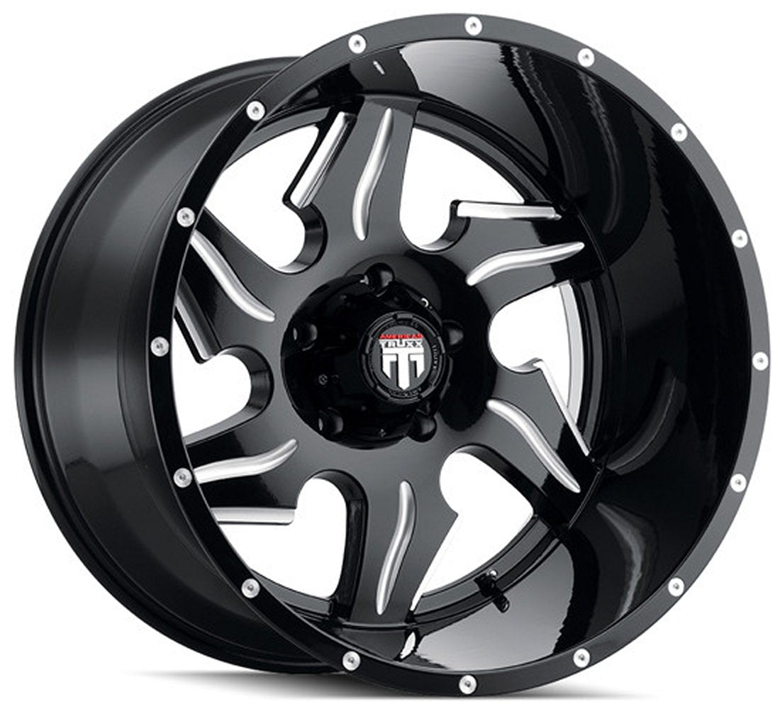 (Clearance - No Returns) 22x14 American Truxx AT163 Ninja Gloss Black Milled (* May Require Trimming) 8x180 -76mm