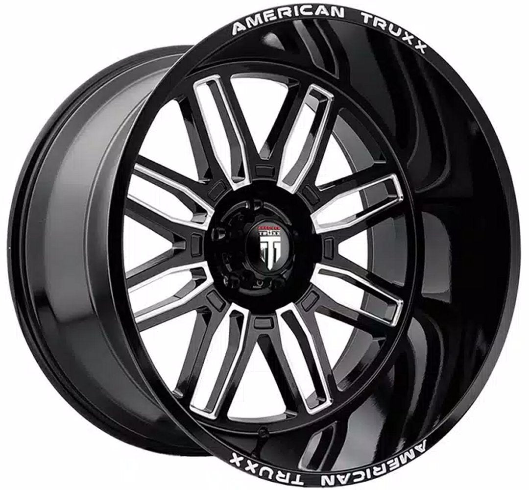 24x14 American Truxx AT1915 Restless Gloss Black Milled (* May Require Trimming) 8x6.5/165 -76mm - Flex Offroad