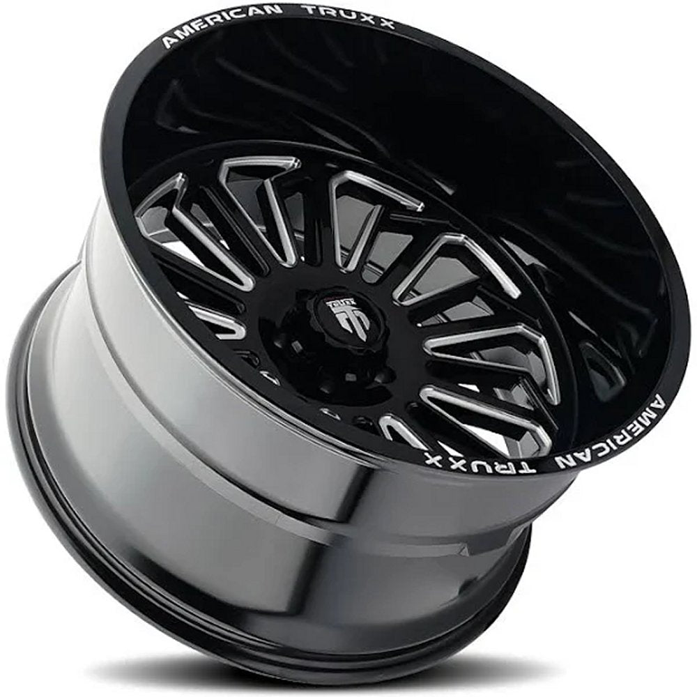 24x14 American Truxx AT1916 Butcher Gloss Black w/ Milled Spokes (* May Require Trimming) 6x5.5/139.7 -76mm - Flex Offroad