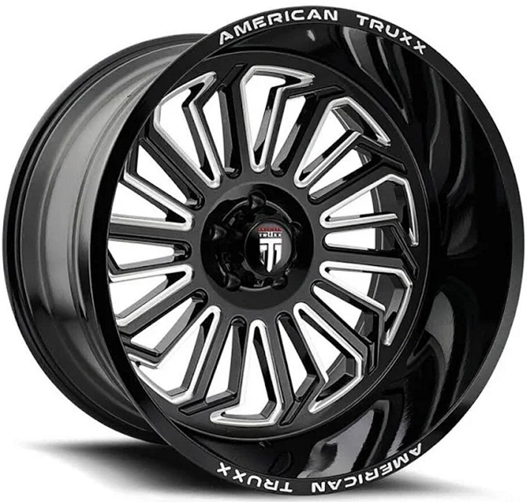 24x14 American Truxx AT1916 Butcher Gloss Black w/ Milled Spokes (* May Require Trimming) 6x5.5/139.7 -76mm - Flex Offroad