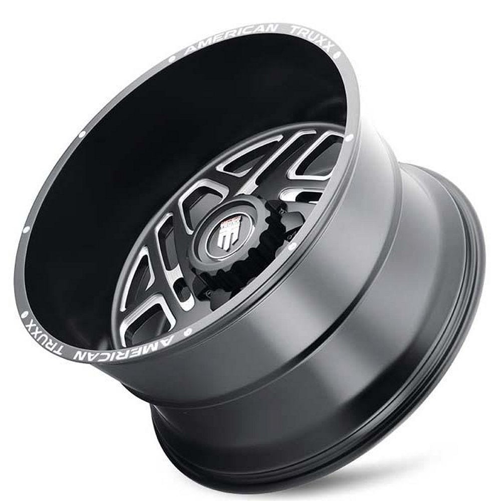 (Clearance - No Returns) 24x14 American Truxx AT1904 Cosmos Matte Black Milled (* May Require Trimming) 8x6.5/165 -76mm - Flex Offroad