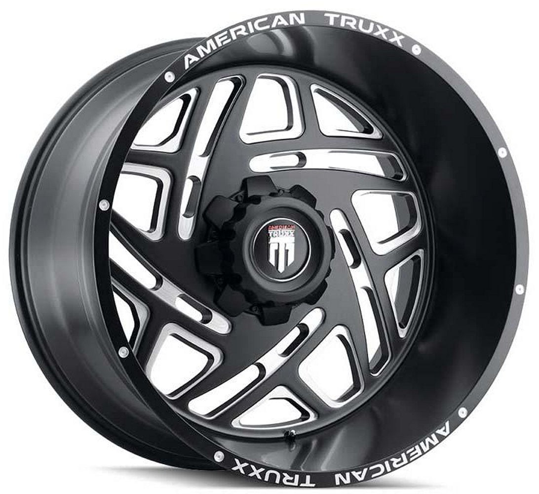 (Clearance - No Returns) 24x14 American Truxx AT1904 Cosmos Matte Black Milled (* May Require Trimming) 8x6.5/165 -76mm - Flex Offroad