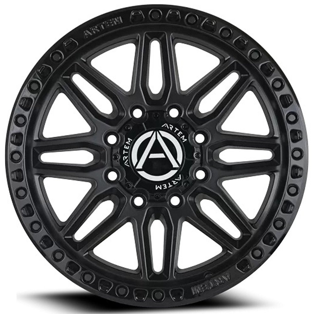 17x9 Artem Off-Road AB1 Grimlock Satin Black w/ Gloss Black Lip (Flow Formed) 5x5/127 -12mm