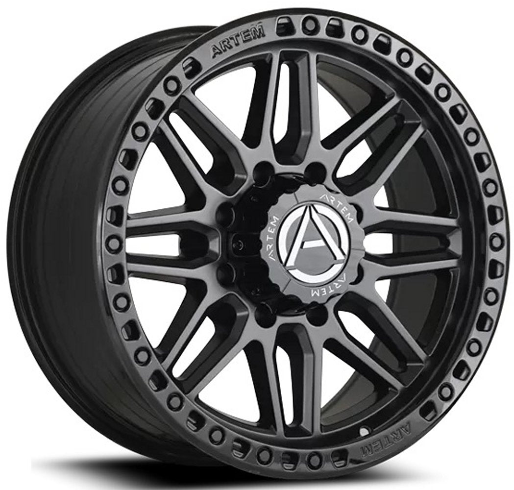 17x9 Artem Off-Road AB1 Grimlock Satin Black w/ Gloss Black Lip (Flow Formed) 5x5/127 -12mm