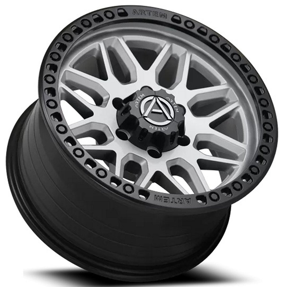 20x10 Artem Off-Road AB1 Grimlock Silver w/ Satin Black Lip (Flow Formed) 6x5.5/139.7 -19mm