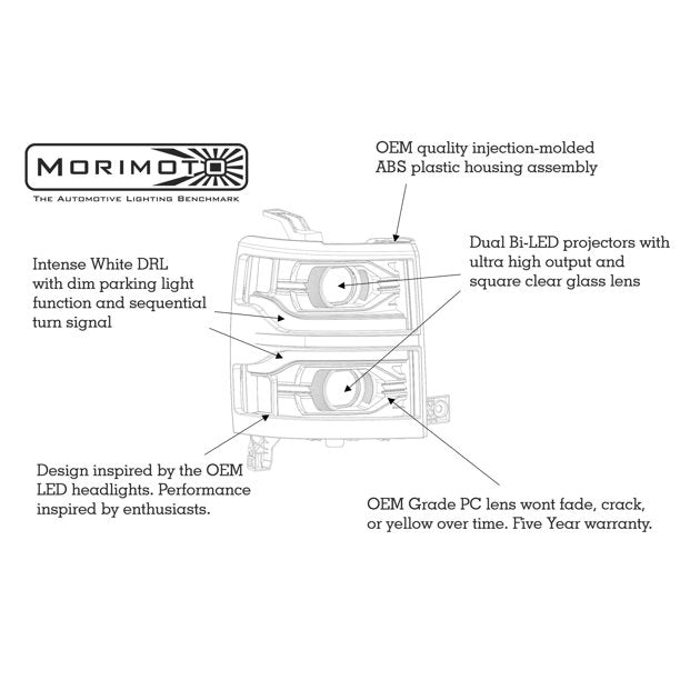 Morimoto XB LED Headlights: Chevrolet Silverado 1500 (14-15) (Pair / ASM) LF543 - Flex Offroad