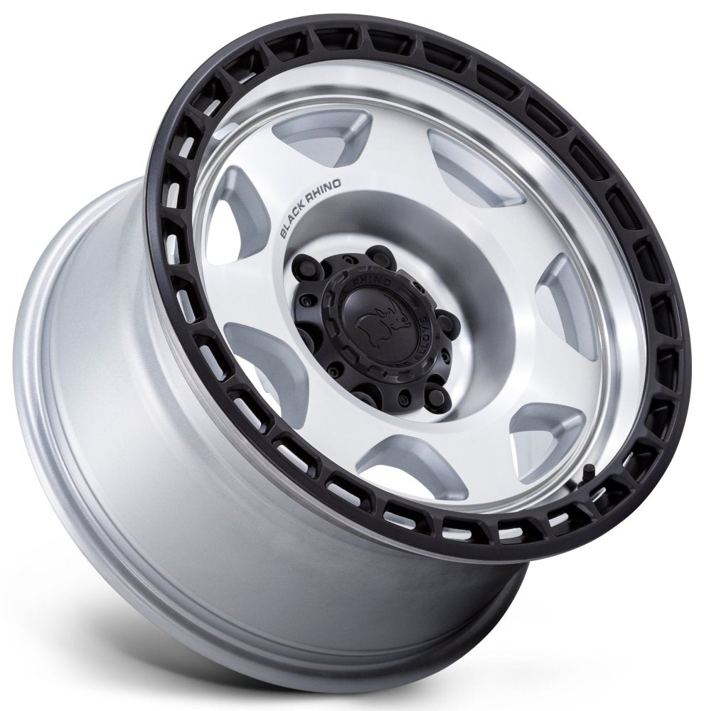 (Clearance - No Returns) 17X8.5 Black Rhino BR018 Voyager Silver Machined w/ Matte Black Lip 5x5/127 0mm - Flex Offroad