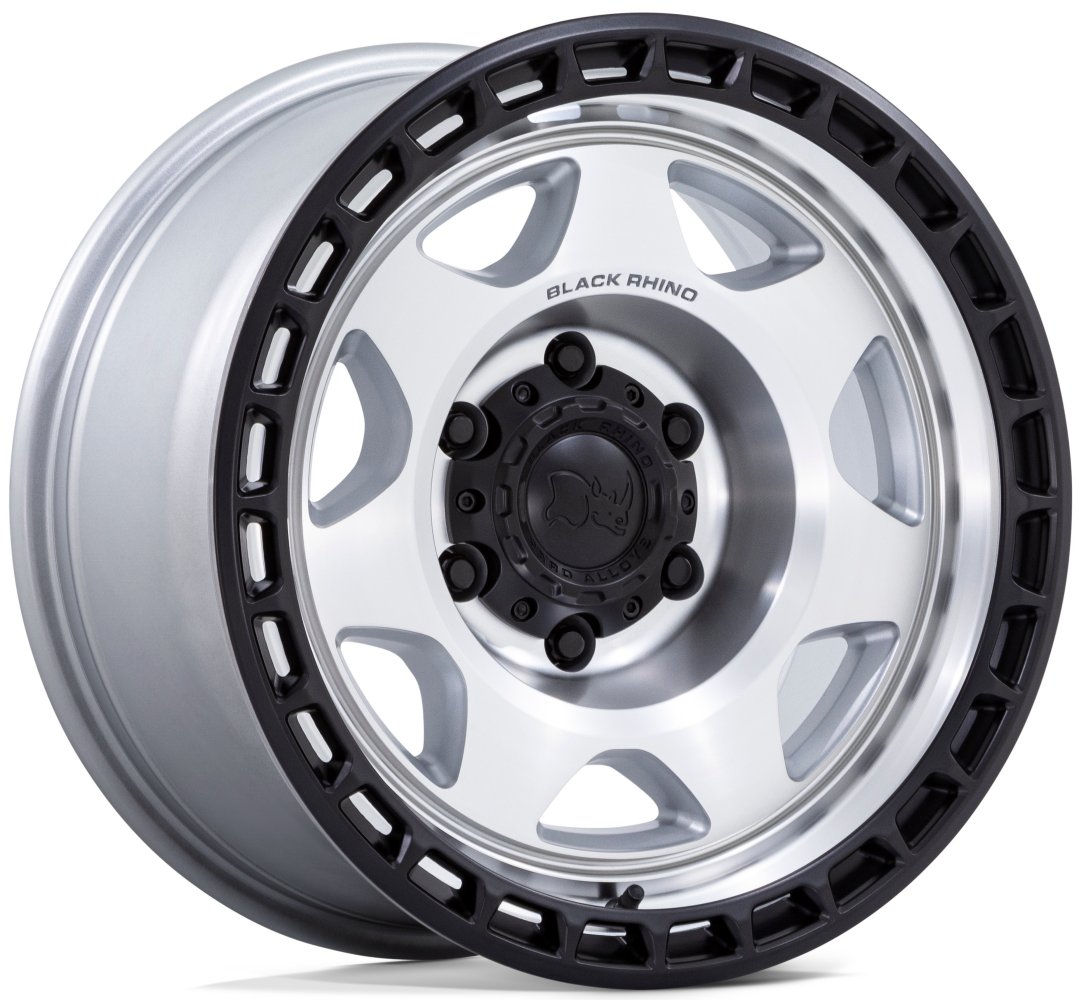 (Clearance - No Returns) 17X8.5 Black Rhino BR018 Voyager Silver Machined w/ Matte Black Lip 5x5/127 0mm - Flex Offroad