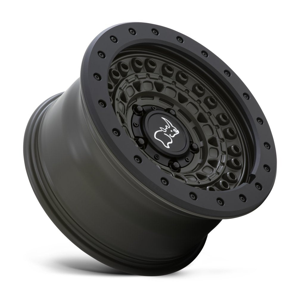 17x8.5 Black Rhino Barricade OD Green w/ Black Rock Guard 5x5/127 -18mm - Flex Offroad