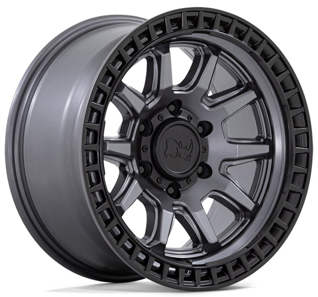 17x8.5 Black Rhino Calico Matte Gunmetal w/ Matte Black Lip 5x5/127 -10mm - Flex Offroad
