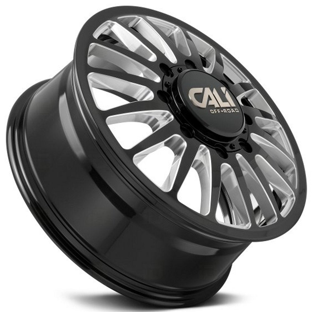 22x8.25 Cali Off-Road Summit Dually Front 9110D Gloss Black w/ Milled Spokes 8X200 115MM 142.0 C.B. - Flex Offroad