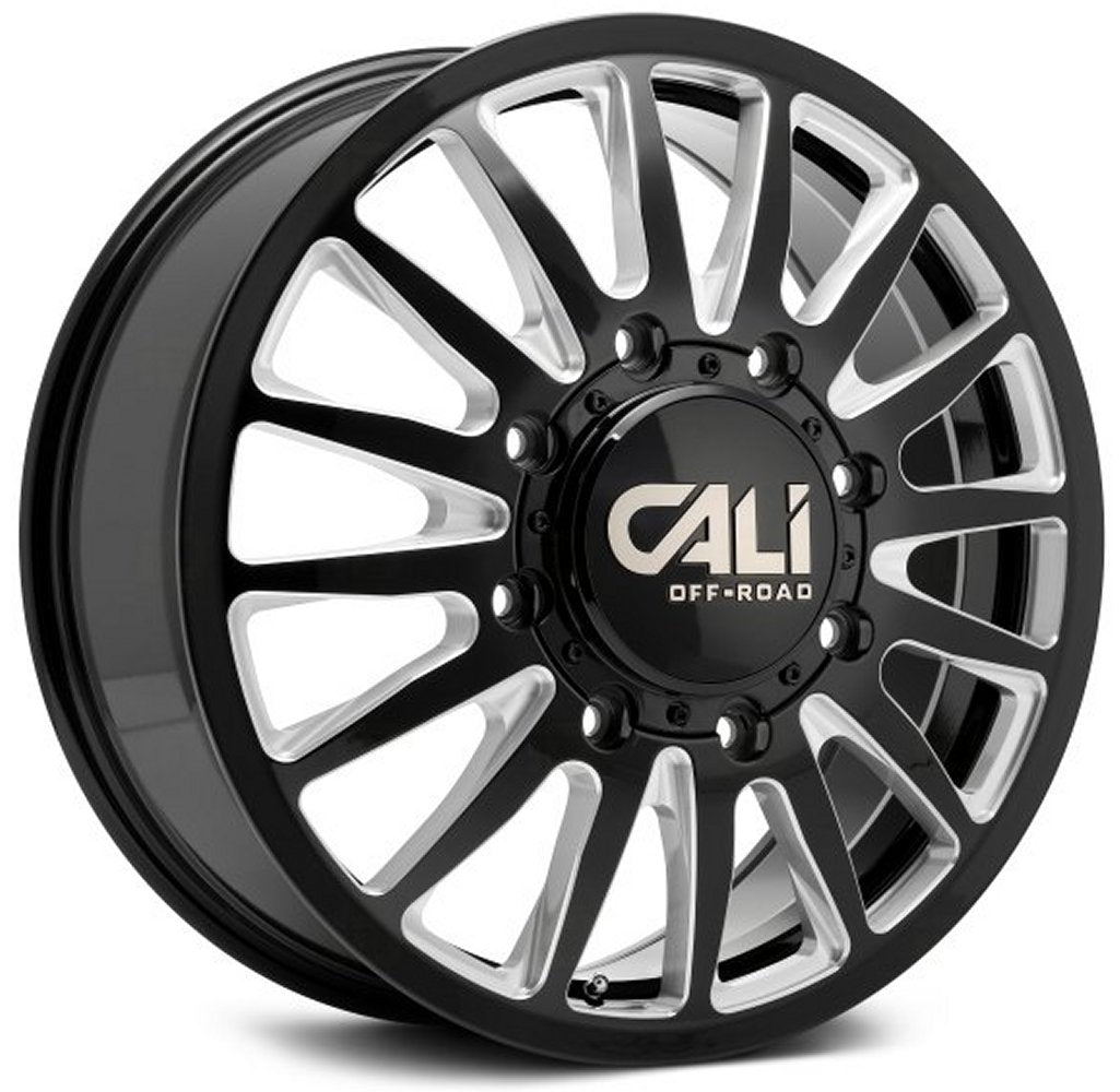 22x8.25 Cali Off-Road Summit Dually Front 9110D Gloss Black w/ Milled Spokes 8X210 115MM 154.2 C.B. - Flex Offroad