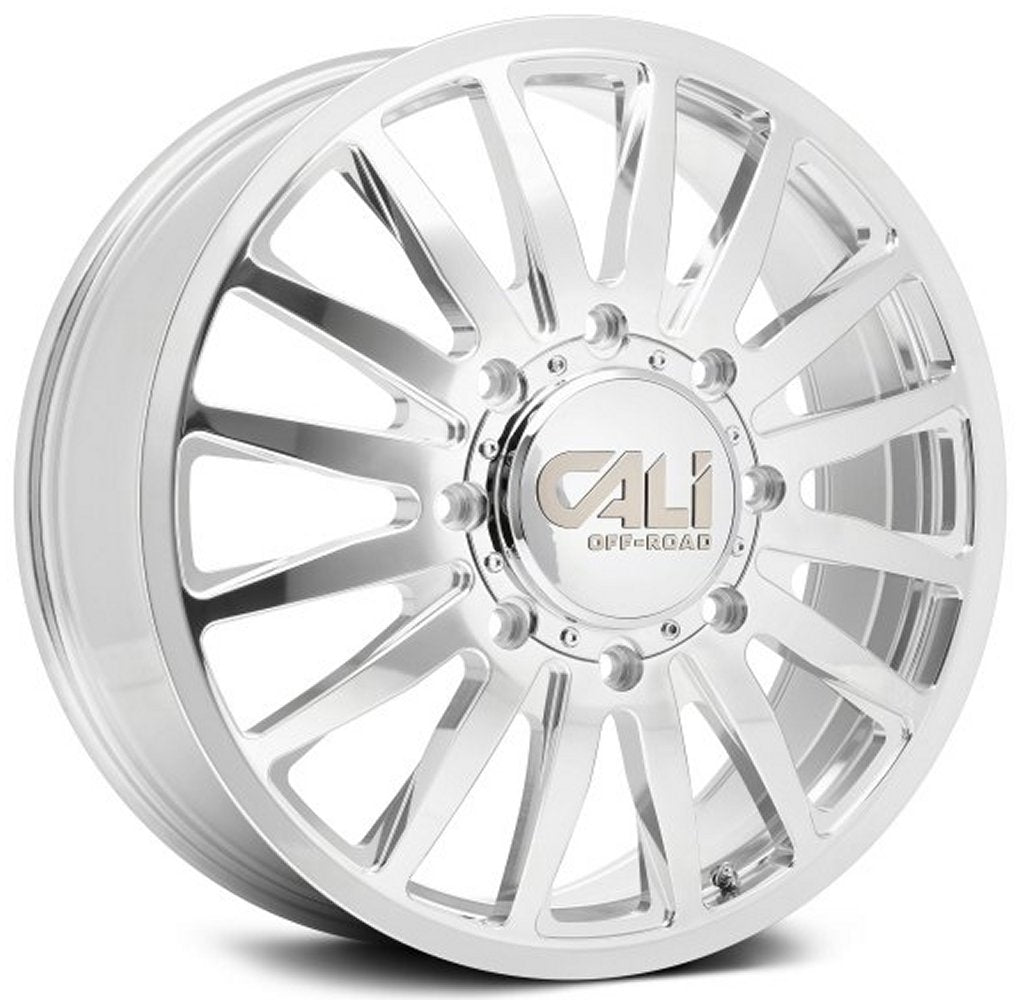 22x8.25 Cali Off-Road Summit Dually Front 9110D Polished w/ Milled Spokes 8X6.5/165 115MM 121.3 C.B.