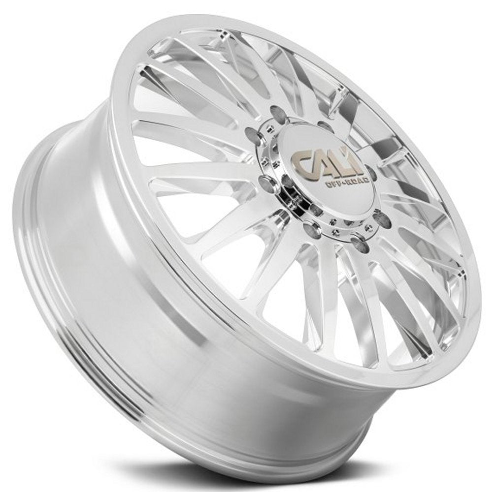 22x8.25 Cali Off-Road Summit Dually Front 9110D Polished w/ Milled Spokes 8X6.5/165 115MM 121.3 C.B.