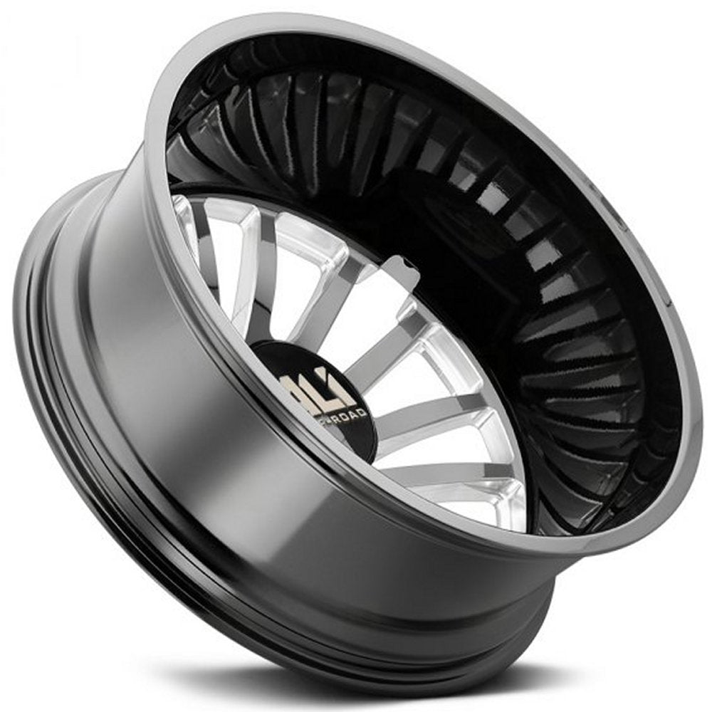 22x8.25 Cali Off-Road Summit Dually Rear 9110D Gloss Black w/ Milled Spokes 8X210 -192MM 154.2 C.B. - Flex Offroad