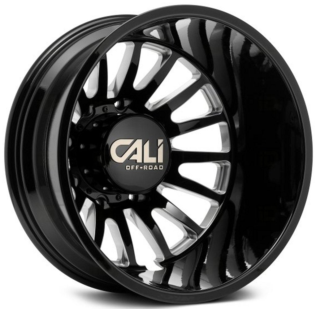 22x8.25 Cali Off-Road Summit Dually Rear 9110D Gloss Black w/ Milled Spokes 8X210 -192MM 154.2 C.B. - Flex Offroad