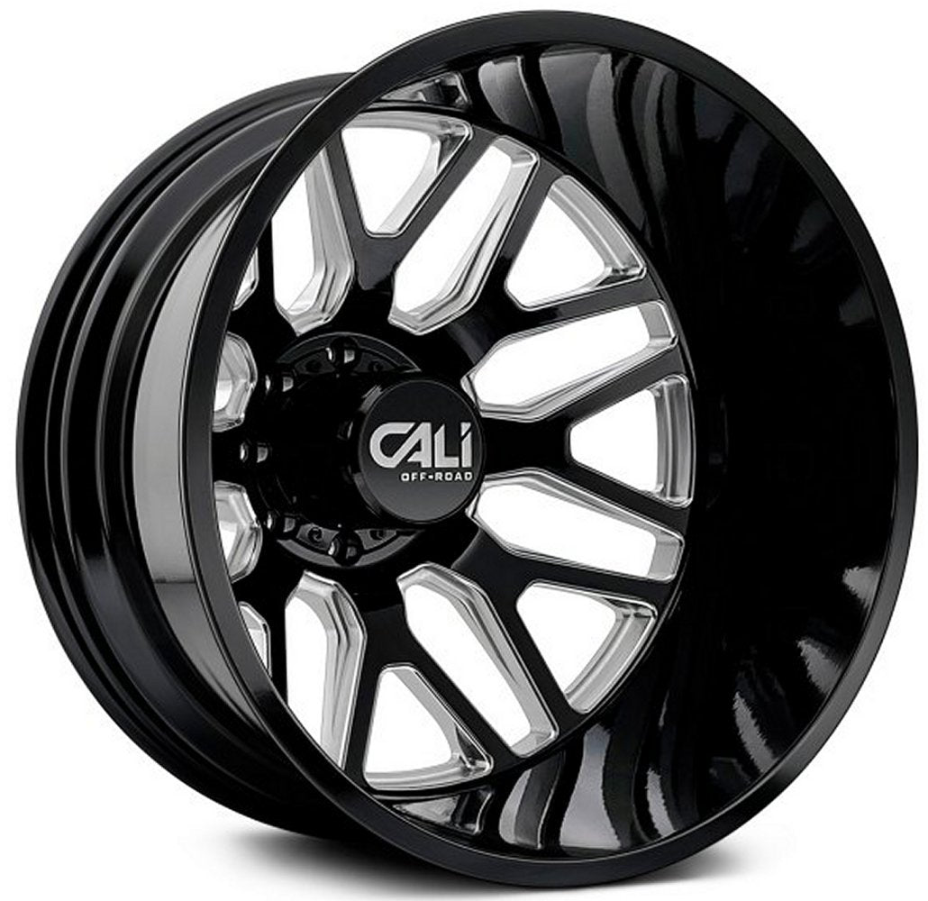 24x8.25 Cali Off-Road Invader Dually Rear 9115D Gloss Black w/ Milled Spokes 8X6.5/165 -232MM 121.3 C.B. - Flex Offroad