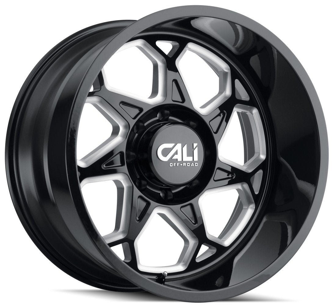 20x12 Cali Off-Road Sevenfold 9111BM Gloss Black w/ Milled Spokes (* May Require Trimming) 6x5.5/139.7 -51mm - Flex Offroad