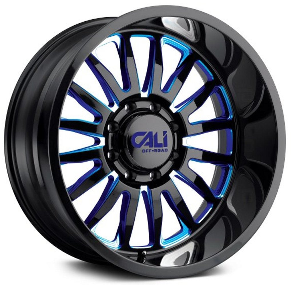 24x14 Cali Off-Road Summit 9110 Gloss Black w/ Blue Milled Spokes (* May Require Trimming) 6x135 -76mm