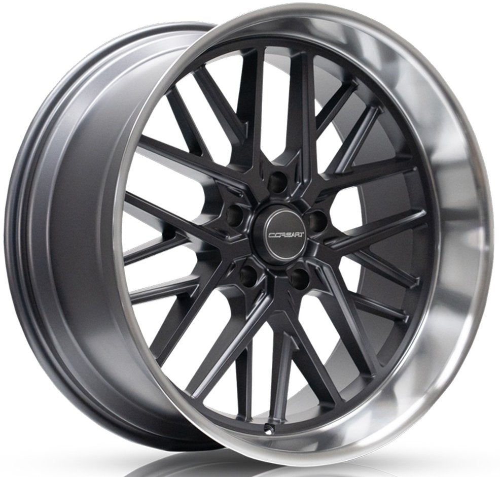 22x8.5 Corsart Kingpin 5 R503 Matte Gunmetal Diamond Cut Lip 5x5/127 6mm