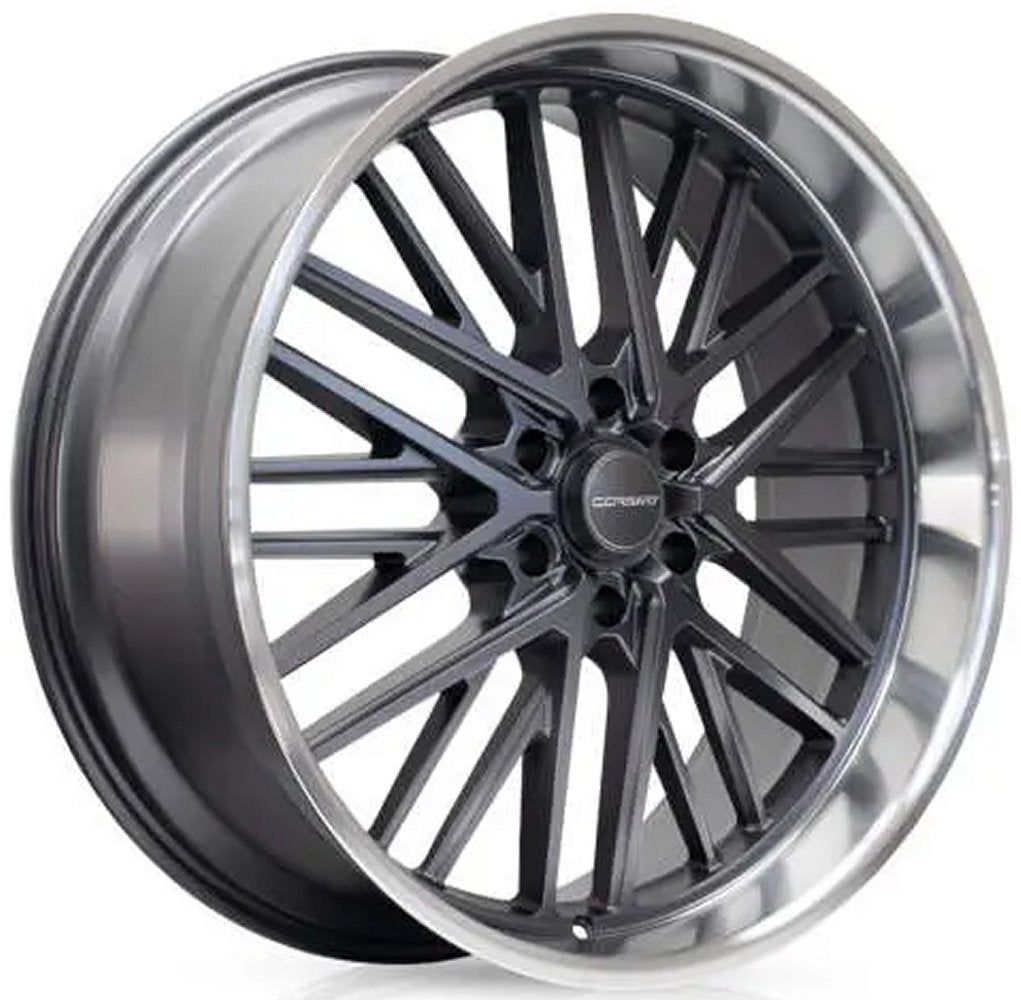 24x9 Corsart Kingpin 6 R505 Matte Gunmetal Diamond Cut Lip 6x135 24mm