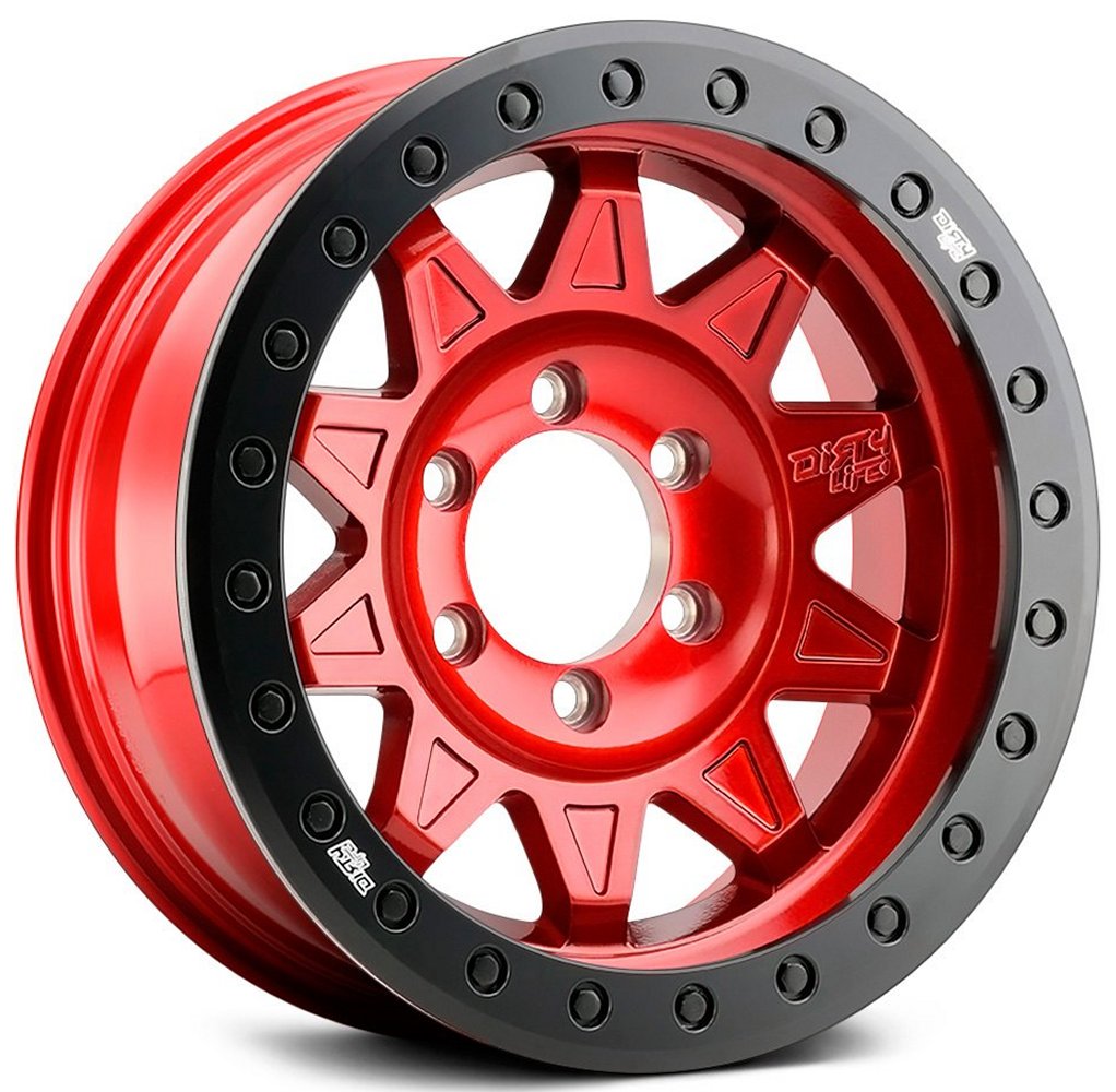 17x9 Dirty Life 9302 Roadkill Candy Red w/ Black Beadlock Ring (True Beadlock) 8x6.5/165 -14mm
