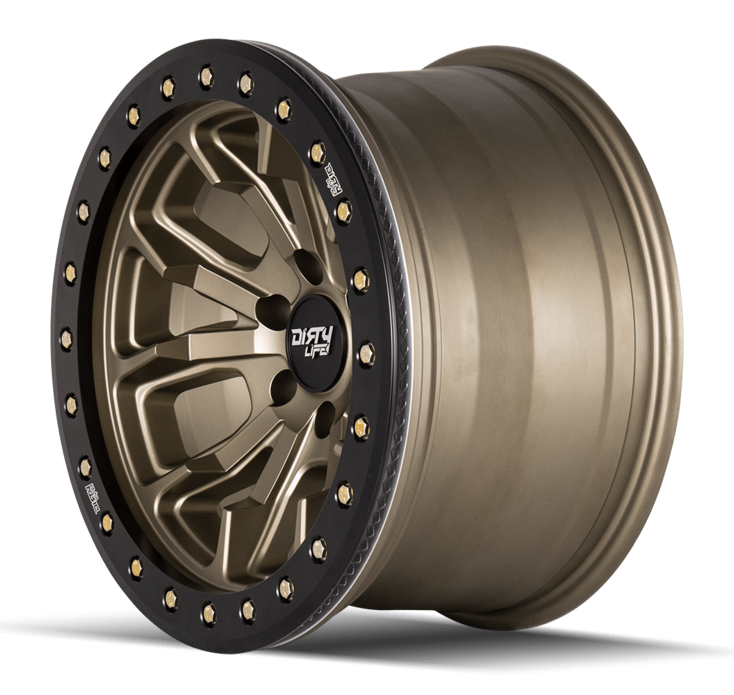 17x9 Dirty Life 9303 DT-1 Satin Gold w/ Simulated Beadlock Black Ring 6x5.5/139.7 -12mm - Flex Offroad