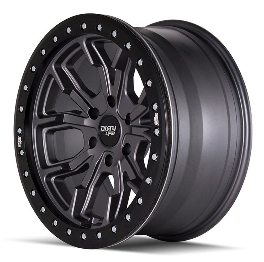 17x9 Dirty Life 9303 DT-1 Matte Gunmetal w/ Simulated Beadlock Black Ring 5x5/127 -12mm - Flex Offroad