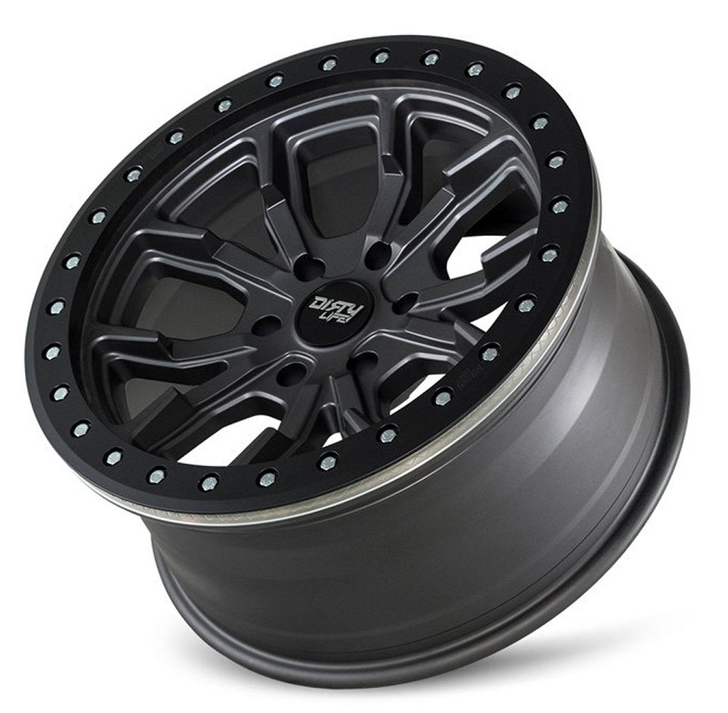 17x9 Dirty Life 9303 DT-1 Matte Gunmetal w/ Simulated Beadlock Black Ring 5x5/127 -12mm - Flex Offroad