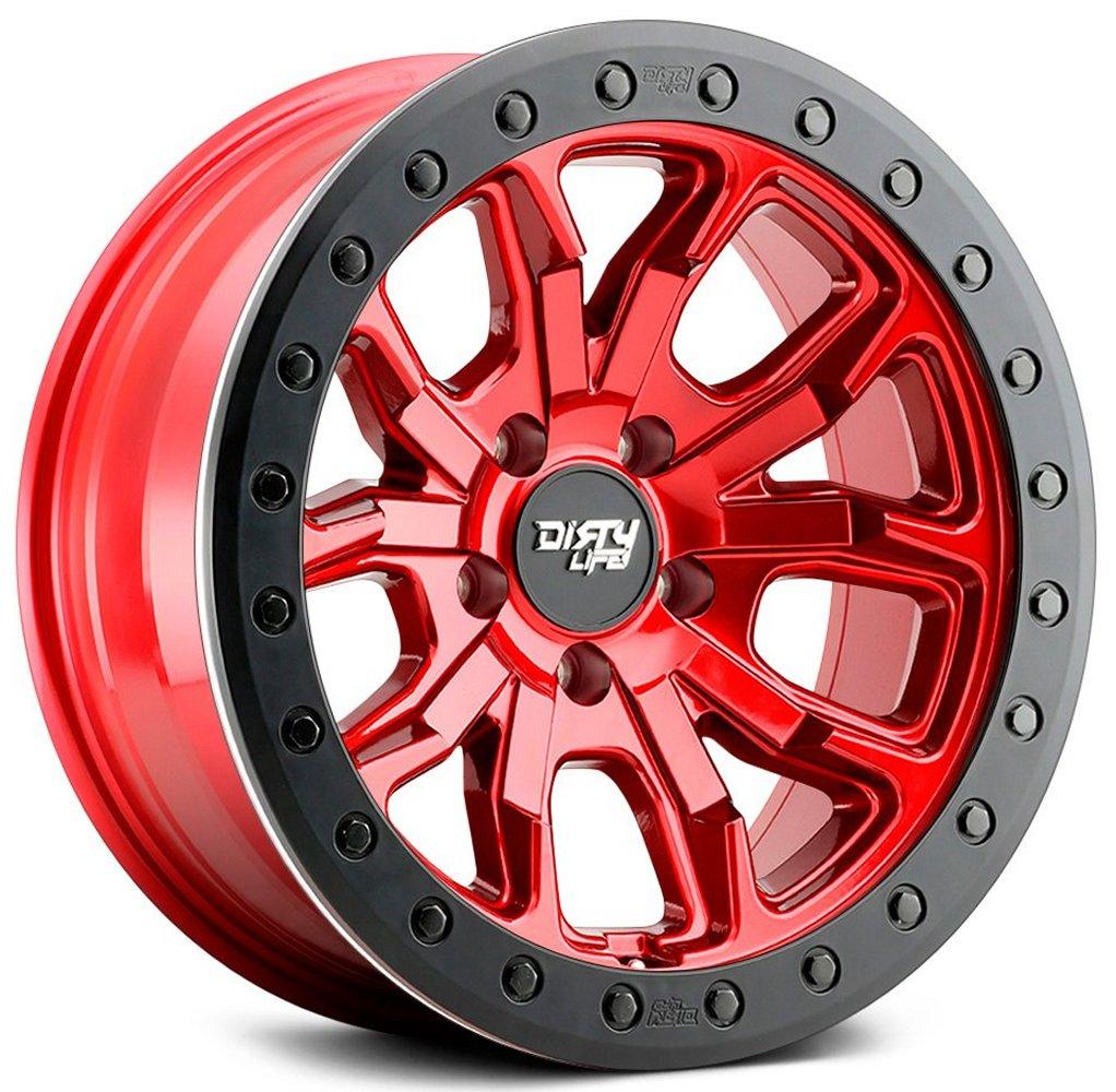 17x9 Dirty Life 9303 DT-1 Crimson Candy Red w/ Simulated Beadlock Black Ring 5x5/127 -12mm - Flex Offroad