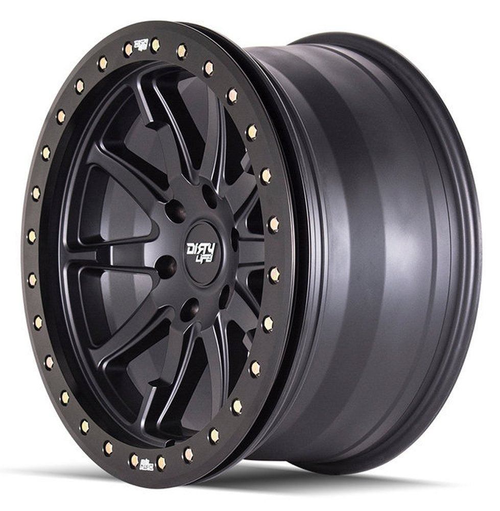(Clearance - No Returns) 20x9 Dirty Life 9304 DT-2 Matte Black w/ Simulated Beadlock Black Ring 6x135 12mm - Flex Offroad