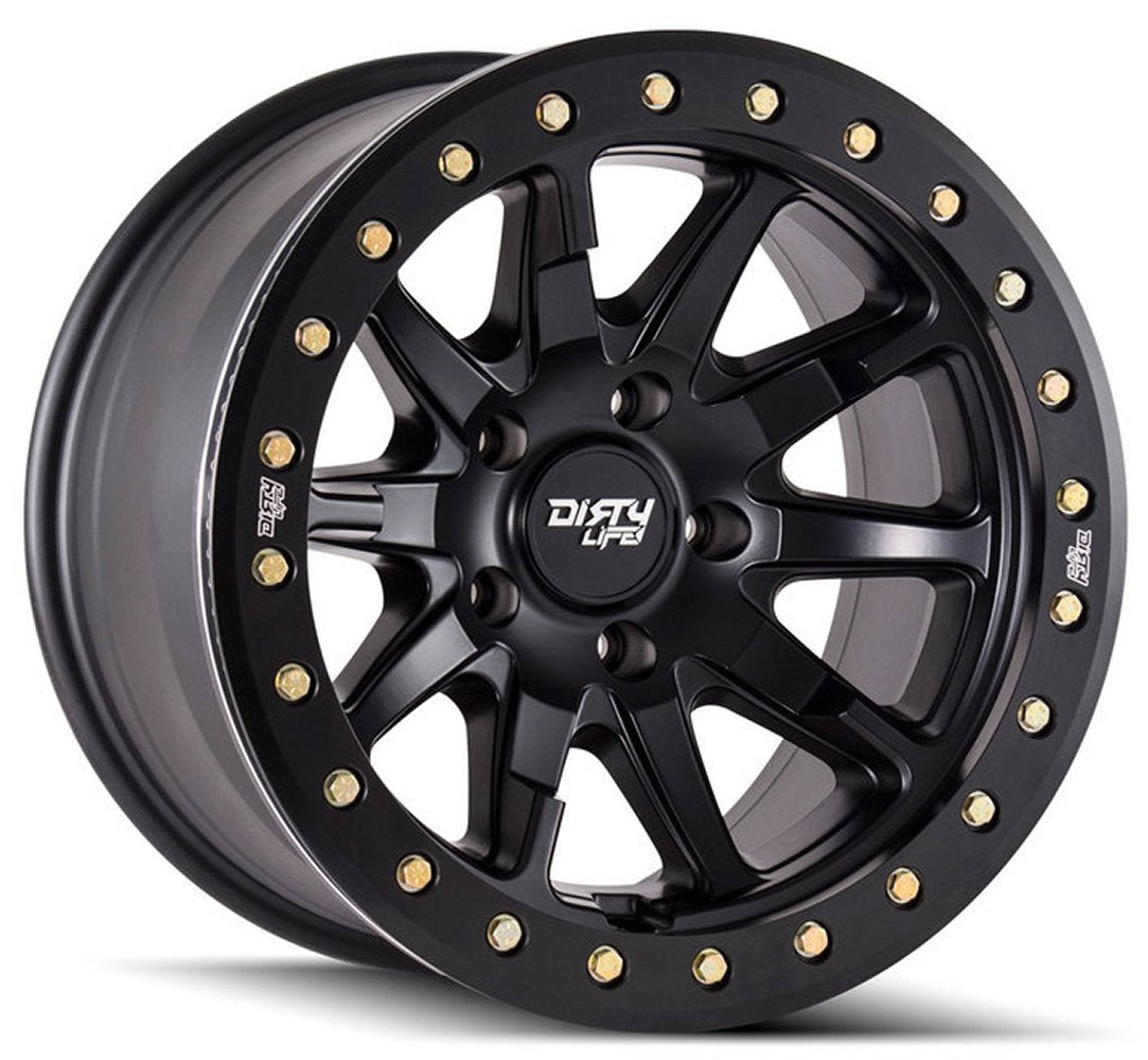 (Clearance - No Returns) 20x9 Dirty Life 9304 DT-2 Matte Black w/ Simulated Beadlock Black Ring 6x135 12mm - Flex Offroad