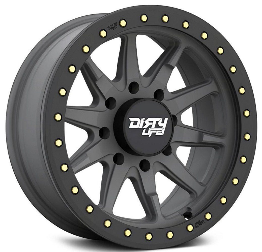 17x9 Dirty Life 9304 DT-2 Matte Gunmetal w/ Simulated Beadlock Black Ring 5x5/127 -38mm - Flex Offroad