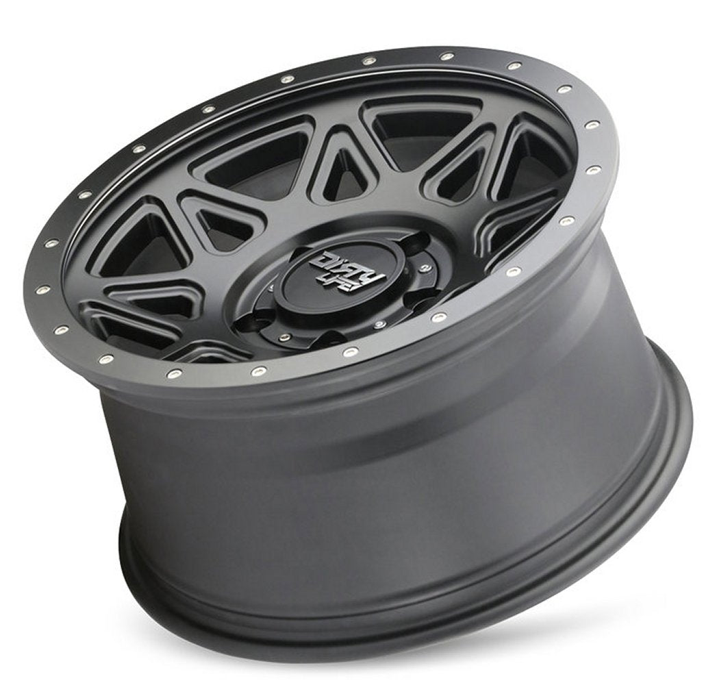 (Clearance - No Returns) 16x8 Dirty Life 9305 Theory Matte Black w/ Simulated Beadlock Black Ring 5x4.5/114.3 0mm - Flex Offroad
