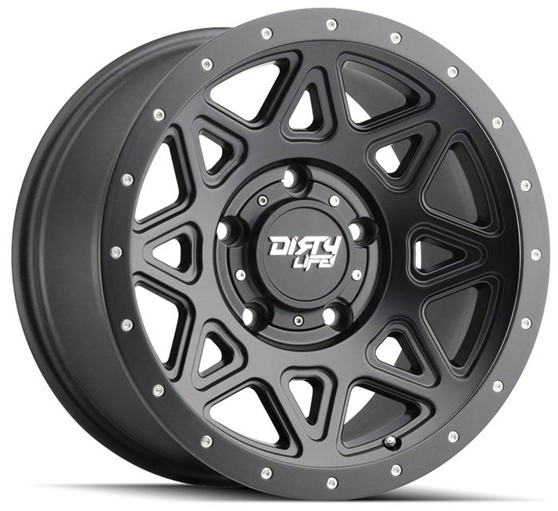 (Clearance - No Returns) 16x8 Dirty Life 9305 Theory Matte Black w/ Simulated Beadlock Black Ring 5x4.5/114.3 0mm - Flex Offroad