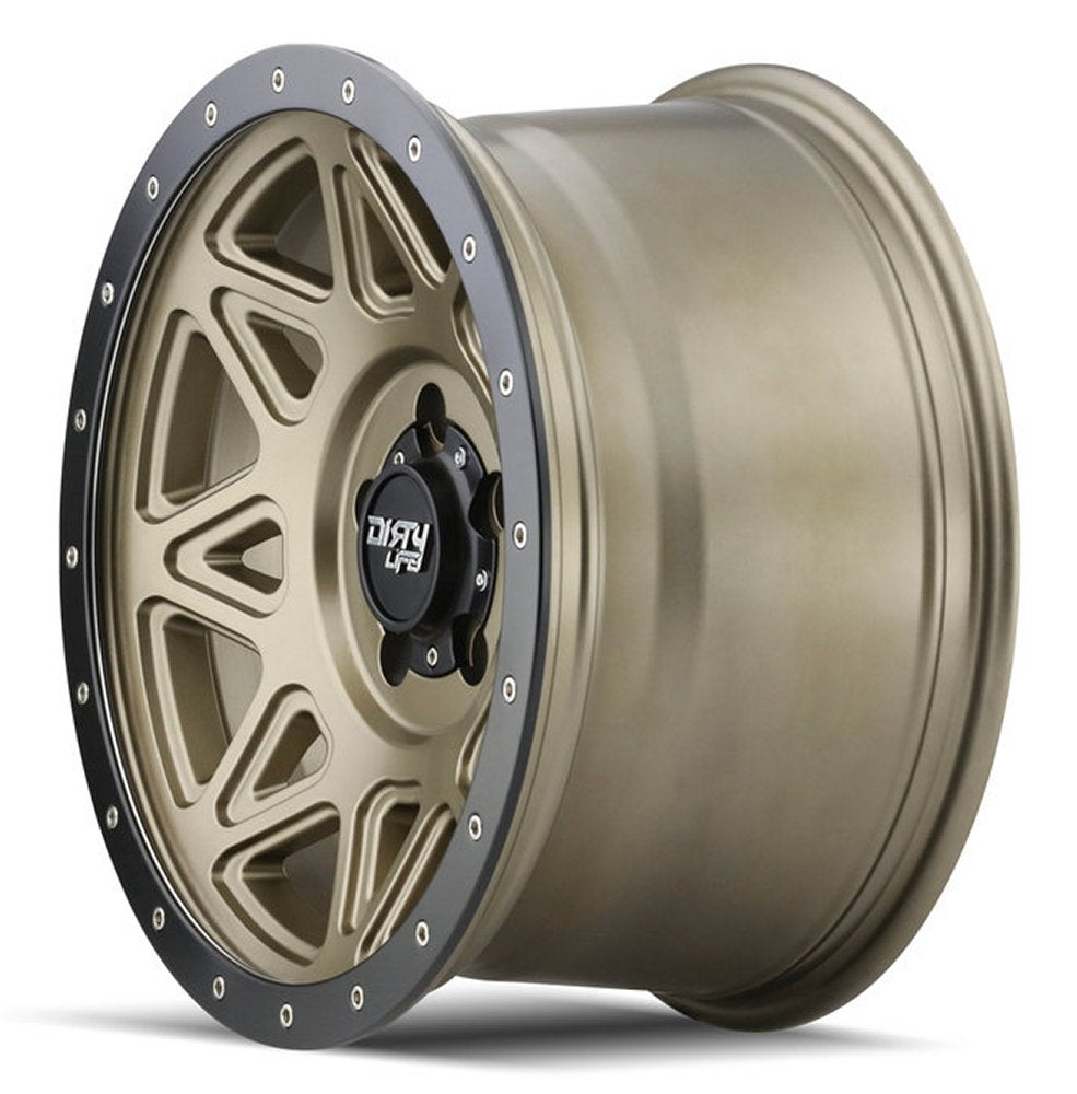 (Clearance - No Returns) 17x9 Dirty Life 9305 Theory Matte Gold w/ Matte Black Lip 5x5/127 -12mm - Flex Offroad