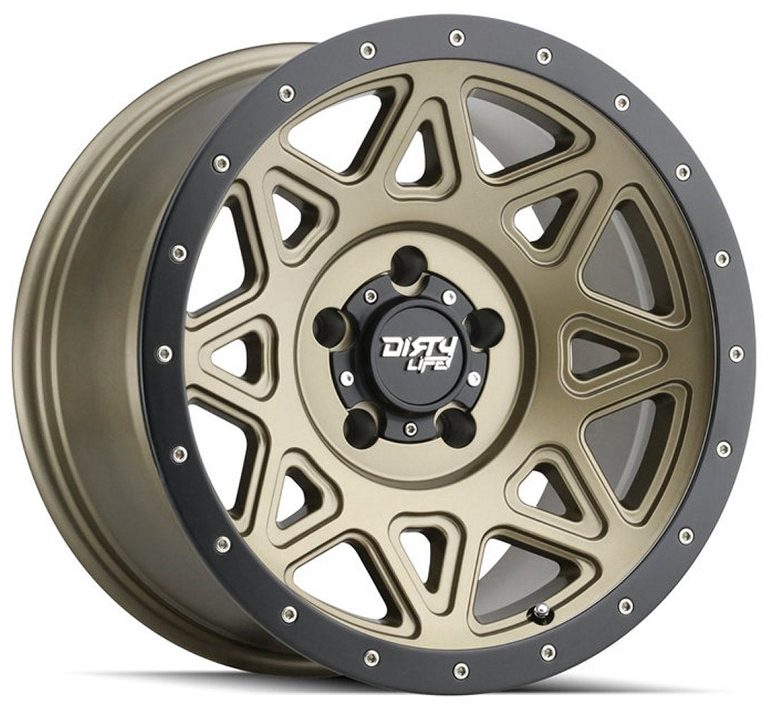 (Clearance - No Returns) 17x9 Dirty Life 9305 Theory Matte Gold w/ Matte Black Lip 5x5/127 -12mm - Flex Offroad
