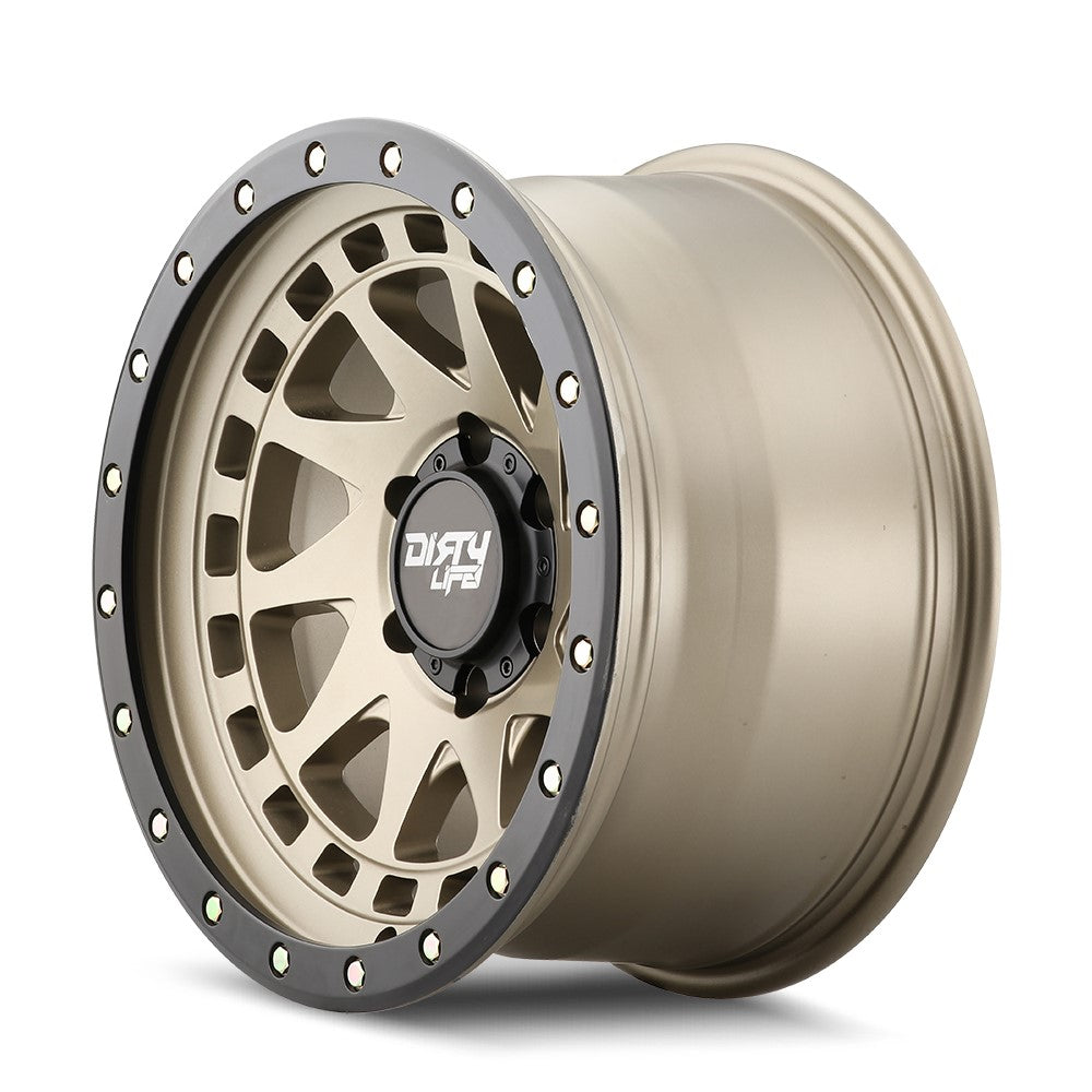17x9 Dirty Life 9311 Enigma Pro Satin Gold w/ Simulated Beadlock Black Ring 6x5.5/139.7 -12mm