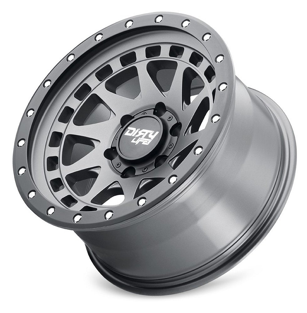 17x9 Dirty Life 9311 Enigma Pro Satin Graphite w/ Simulated Beadlock Black Ring 6x5.5/139.7 -12mm