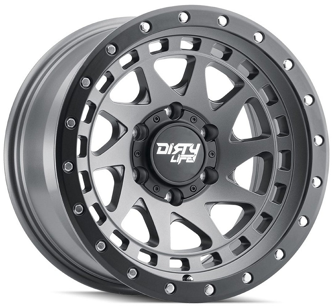 17x9 Dirty Life 9311 Enigma Pro Satin Graphite w/ Simulated Beadlock Black Ring 6x5.5/139.7 -12mm