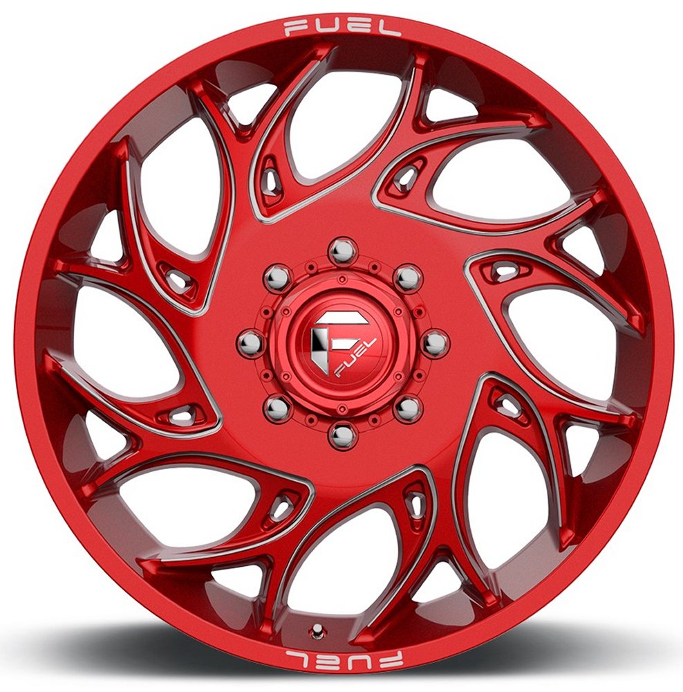(Clearance - No Returns) 20x8.25 Fuel Off-Road Runner Candy Red Milled Dually Front D742 8X6.5/165 105MM 121.5 C.B. - Flex Offroad