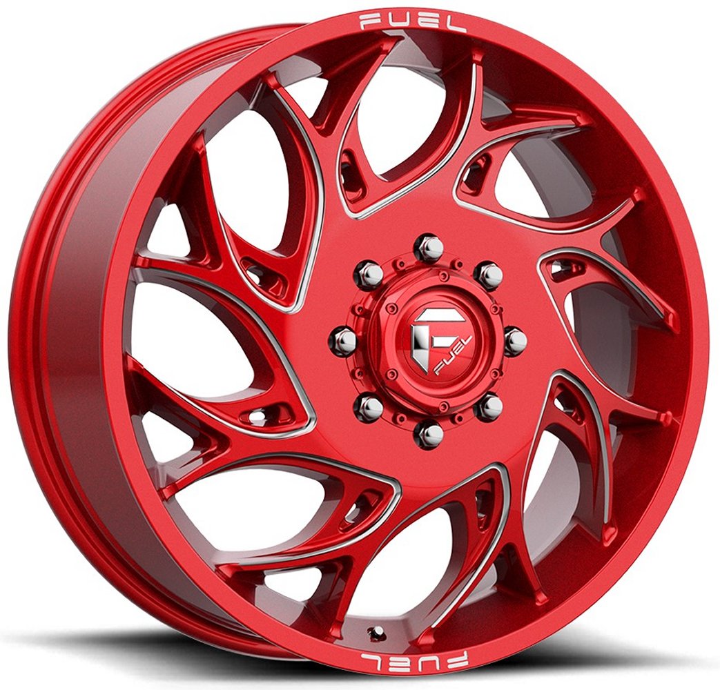 (Clearance - No Returns) 20x8.25 Fuel Off-Road Runner Candy Red Milled Dually Front D742 8X6.5/165 105MM 121.5 C.B. - Flex Offroad