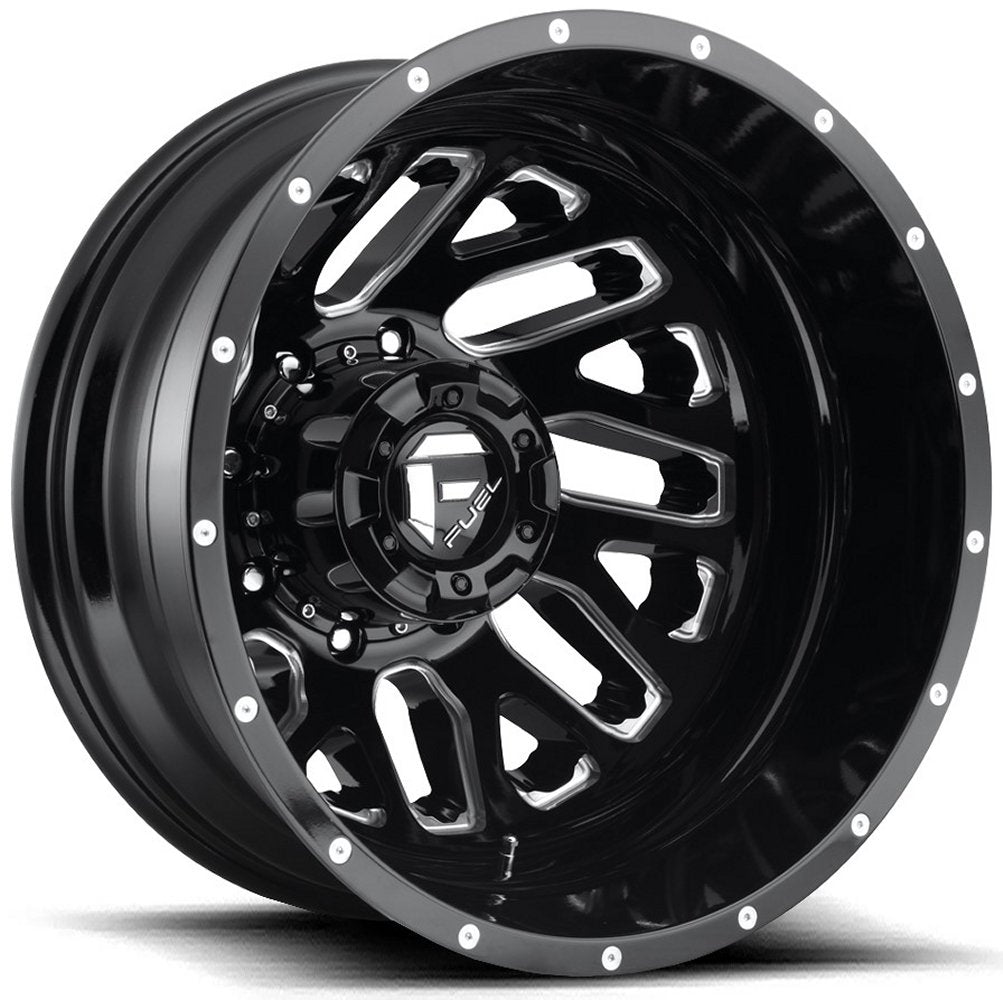 20x8.25 Fuel Off-Road Triton Black Milled Dually Rear Outer D581 8X6.5/165 -240MM 121.5 C.B. - Flex Offroad