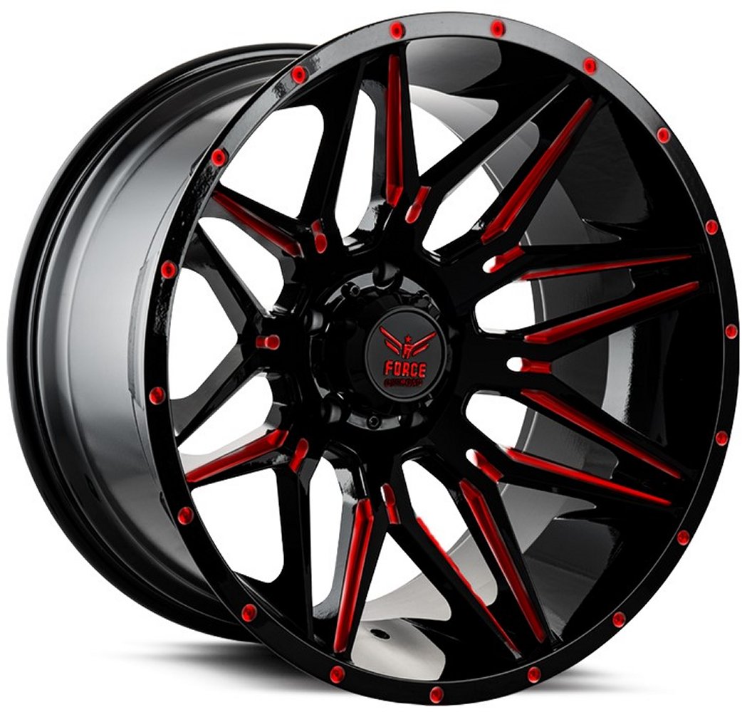 20x12 Force Off-Road F34 Gloss Black w/ Red Milled (* May Require Trimming) 6x5.5/139.7 -44mm - Flex Offroad
