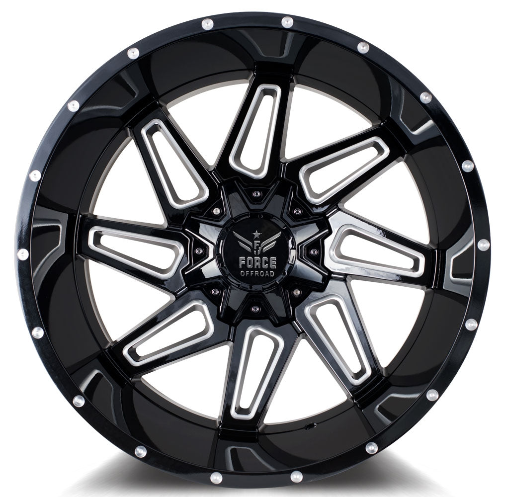 22x12 Force Off-Road F02 Black Milled (* May Require Trimming) 8x6.5/165 -44mm - Flex Offroad