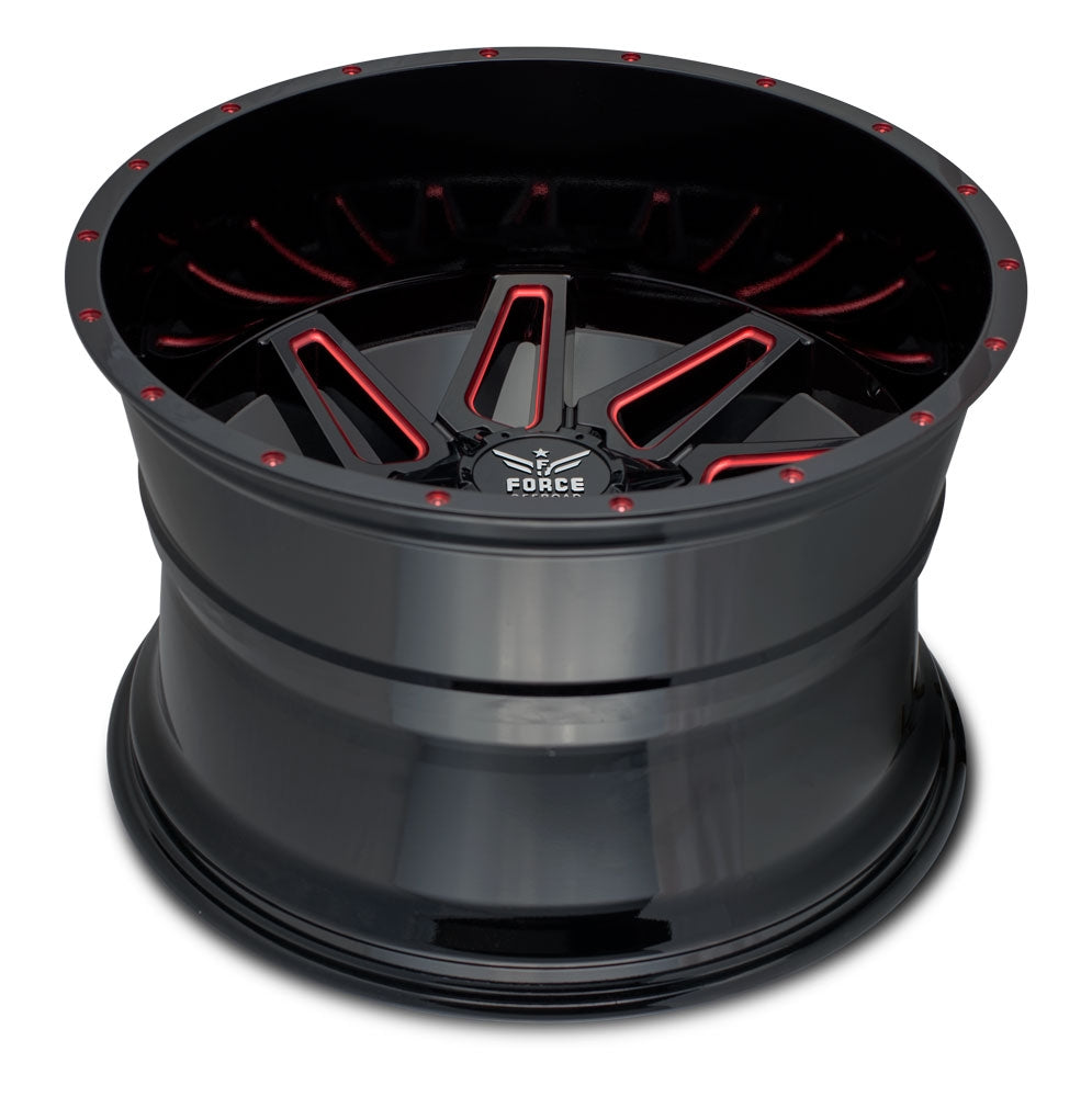 20x10 Force Off-Road F02 Black w/ Red Milled 5x5.5/139.7 5x150 -12mm - Flex Offroad