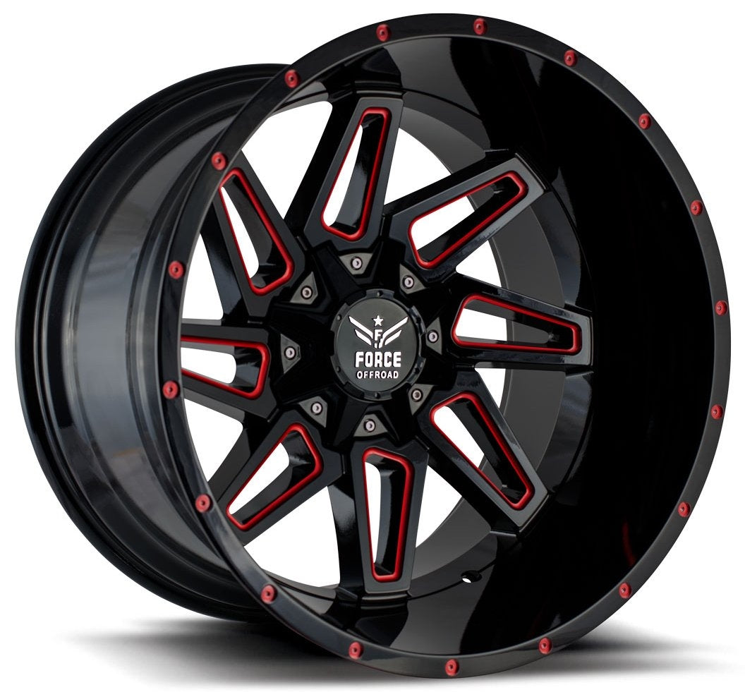 20x10 Force Off-Road F02 Black w/ Red Milled 5x5.5/139.7 5x150 -12mm - Flex Offroad