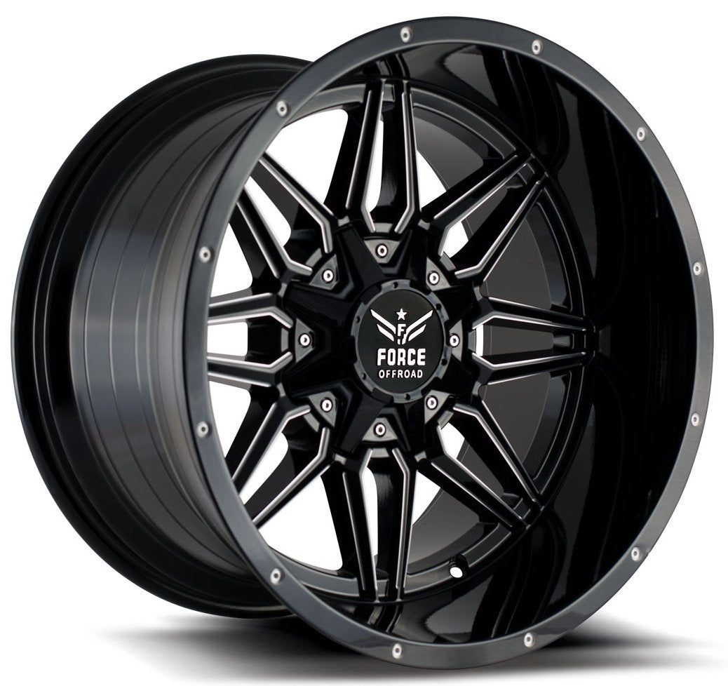 20x10 Force Off-Road F10 Gloss Black Milled 6x135 6x5.5/139.7 -12mm